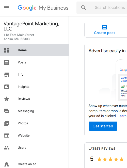 VantagePoint Marketing Google My Business Profile