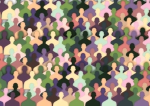 illustrated image of audience of undefined persons