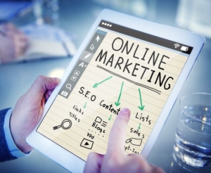 SEO Marketing- Tablet showing Online Marketing Process